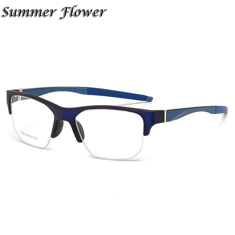 Summer Flower Men's Semi Rim Square Tr 90 Aluminum Sport Eyeglasses