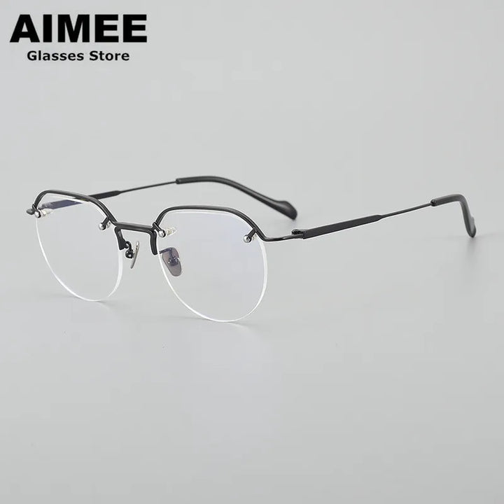 Aimee Unisex Semi Rim Flat Top Round Titanium Eyeglasses 2541 Semi Rim Aimee Black  