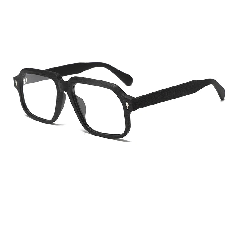 Hdcrafter Unisex Full Rim Square Wood Grain Acetate Eyeglasses 8188 Full Rim Hdcrafter Eyeglasses Black-C10  