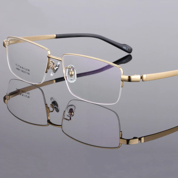Hdcrafter Men's Semi Rim Big Square Titanium Eyeglasses 48911