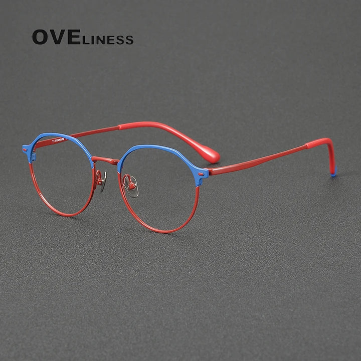 Oveliness Women's Full Rim Round Oval Titanium Eyeglasses 43100 Full Rim Oveliness blue red