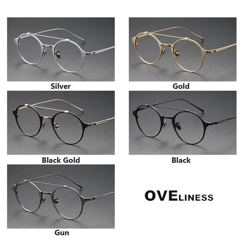 Oveliness Unisex Full Rim Round Double Bridge Titanium Eyeglasses O1130 Full Rim Oveliness   