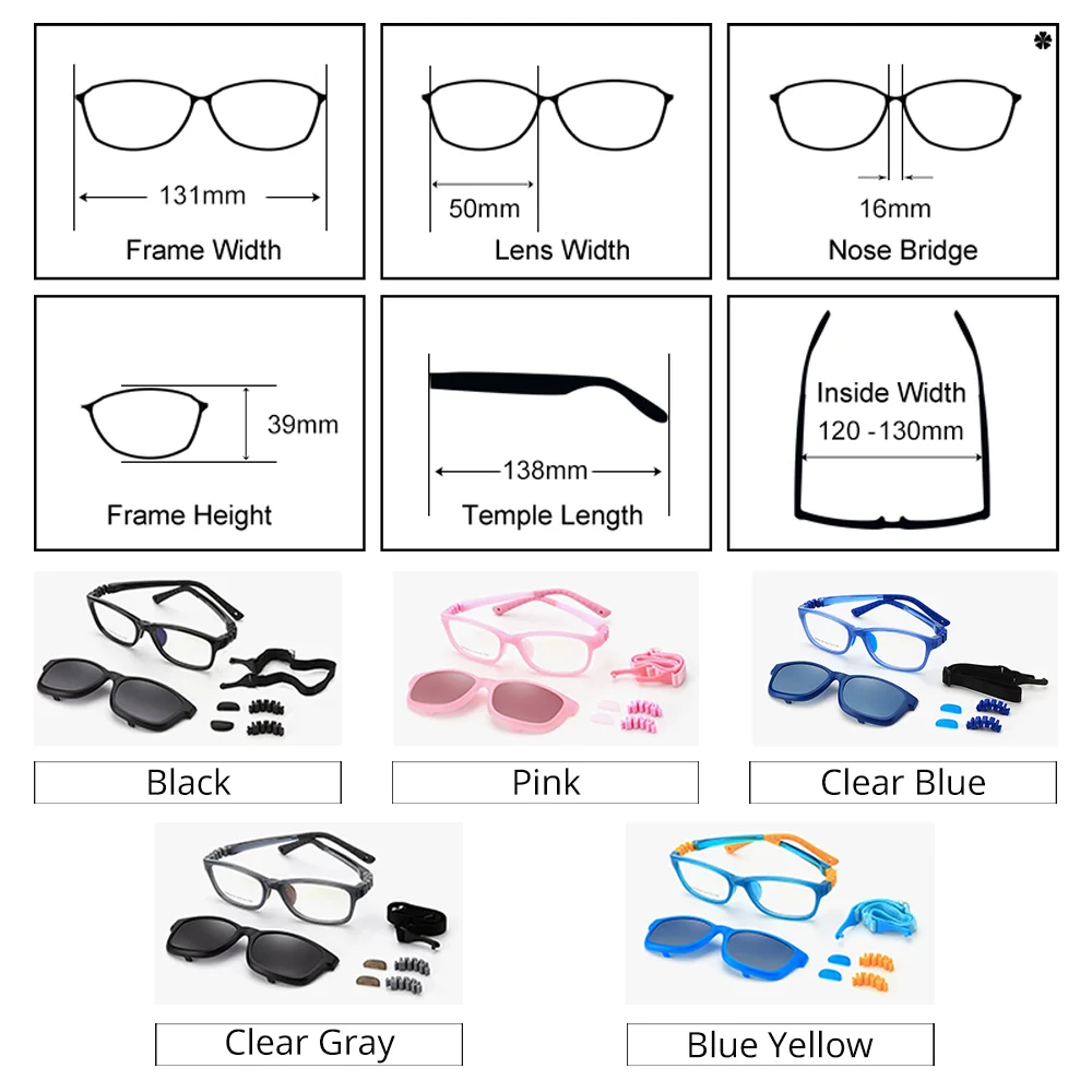 Ralferty Unisex Youth's Full Rim Square Acetate Eyeglasses Clip On Polarized Sunglasses R181 With Clip Ons Ralferty   