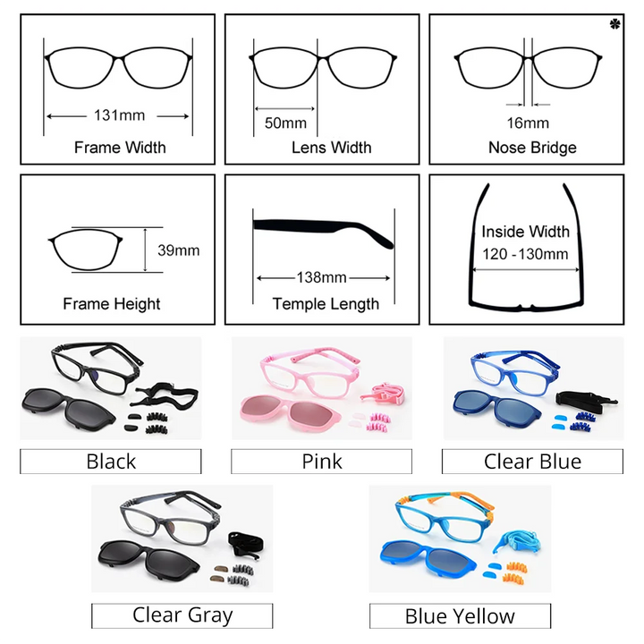 Ralferty Unisex Youth's Full Rim Square Acetate Eyeglasses Clip On Polarized Sunglasses R181 With Clip Ons Ralferty   