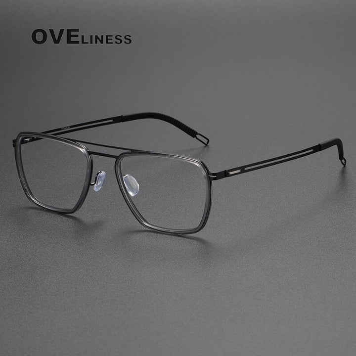 Oveliness Unisex Full Rim Square Double Bridge Titanium Eyeglasses 8202311 Full Rim Oveliness grey black  