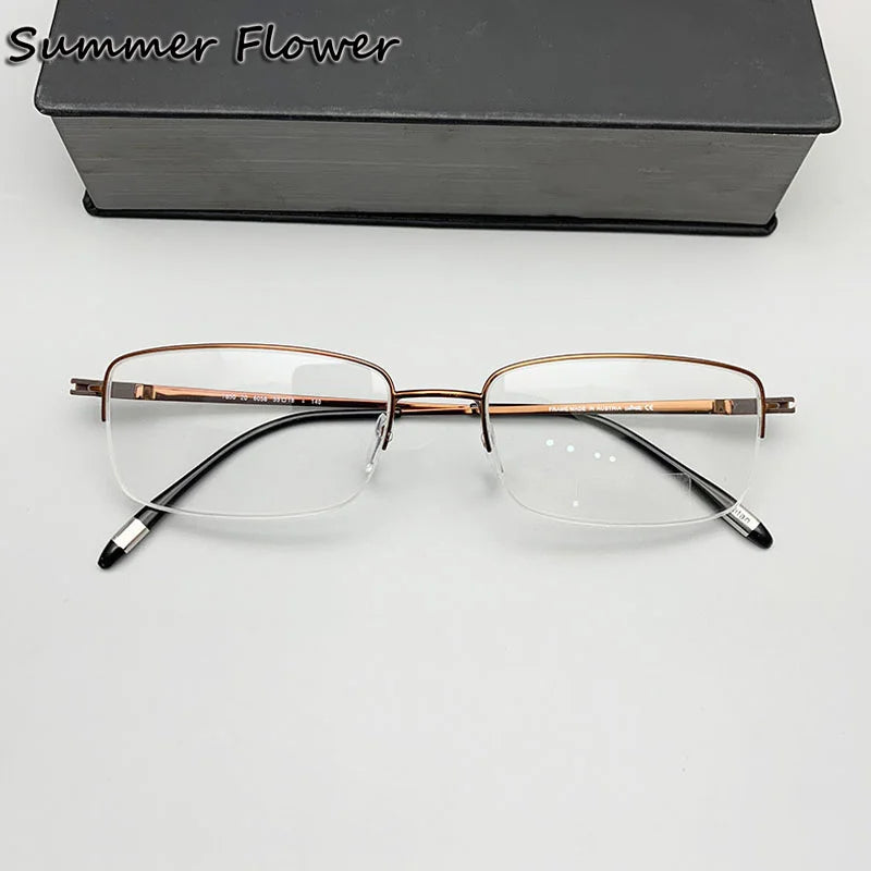 Summer Flower Men's Semi Rim Square Titanium Eyeglasses 9850 Semi Rim Summer Flower