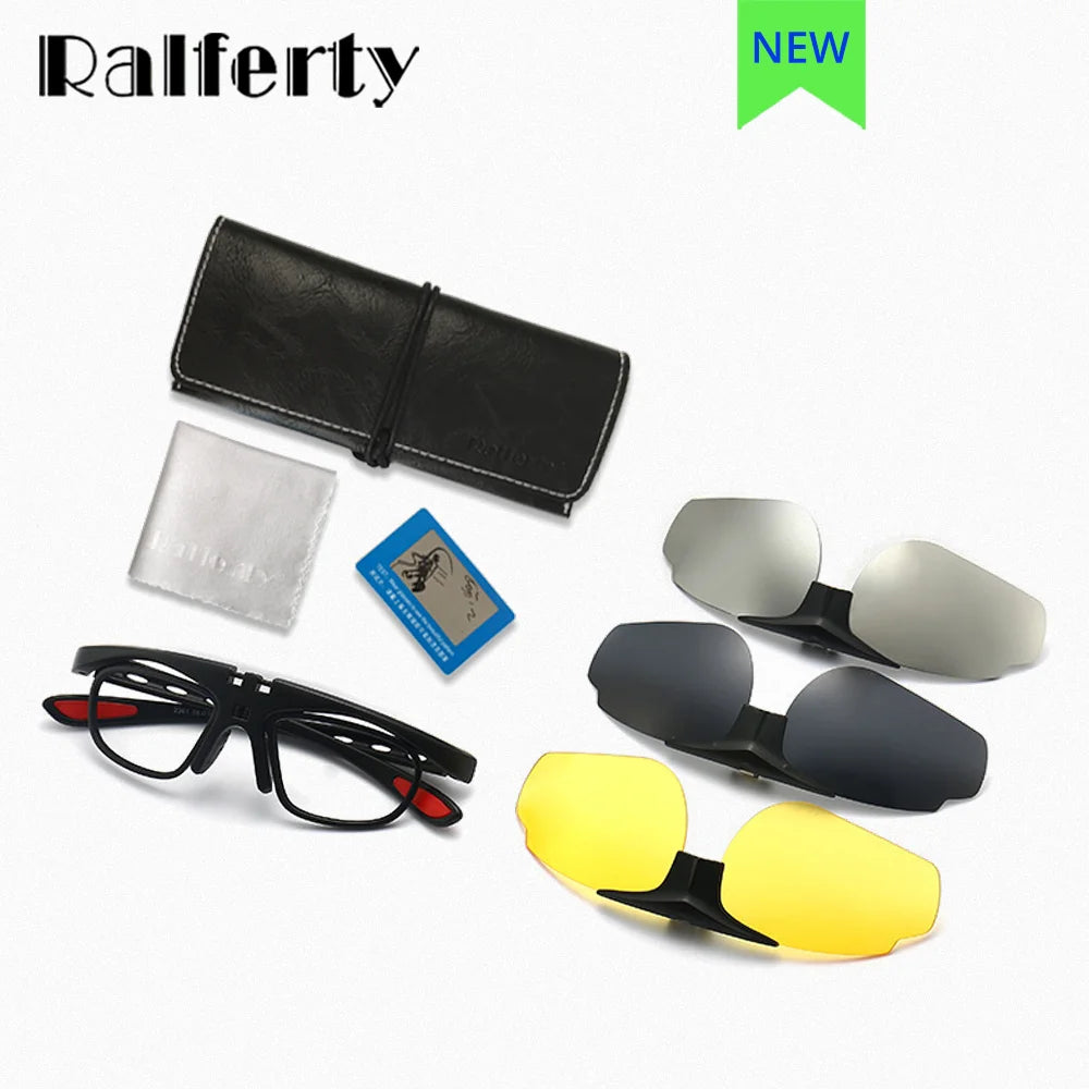 Ralferty Men's Full Rim Square Acetate Eyeglasses Clip On Polarized Sunglasses R6162 With Clip Ons Ralferty   