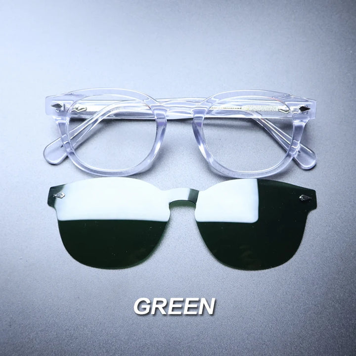 Gatenac Unisex Full Rim Round Acetate Optional Clip On Sunglasses 1237 Clip On Sunglasses Gatenac Transparent Green  