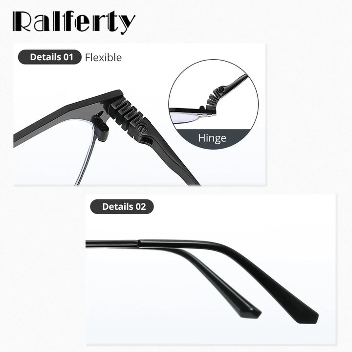 Ralferty Men's Full Rim Square Double Bridge Alloy Eyeglasses Clip On Polarized Sunglasses R708 With Clip Ons Ralferty   