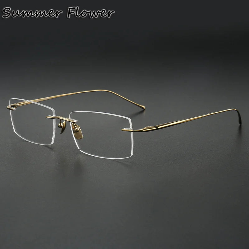 Summer Flower Unisex Rimless Square Titanium Eyeglasses 810150 Rimless Summer Flower Gold