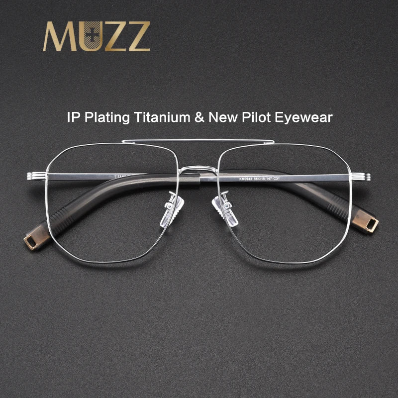 Muzz Unisex Full Rim Square Double Bridge Titanium Eyeglasses 40942 Full Rim Muzz   