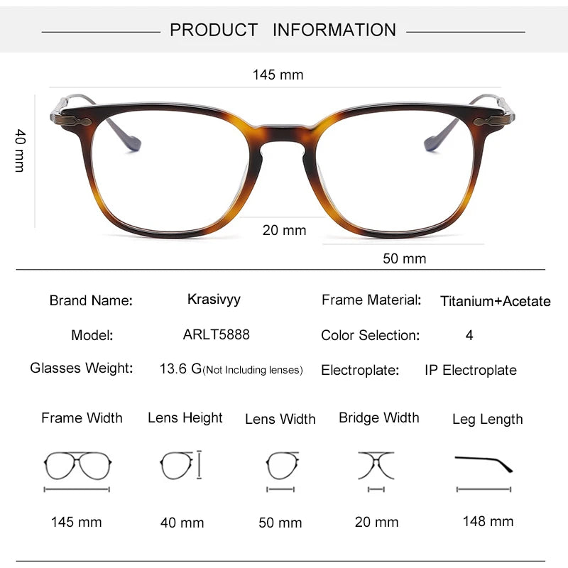 Krasivyy Unisex Full Rim Square Acetate Titanium Eyeglasses 65888