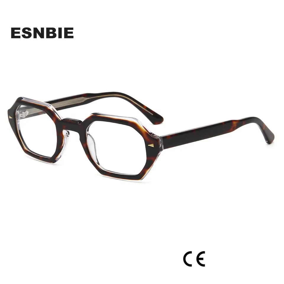 Esnbie Unisex Full Rim Flat Top Hexagon Oval Acetate Eyeglasses 2417 Full Rim Esnbie   