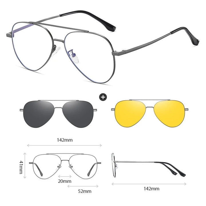 Hdcrafter Women's Full Rim Square Double Bridge Titanium Tr 90 Eyeglasses Clip On Sunglasses 414819