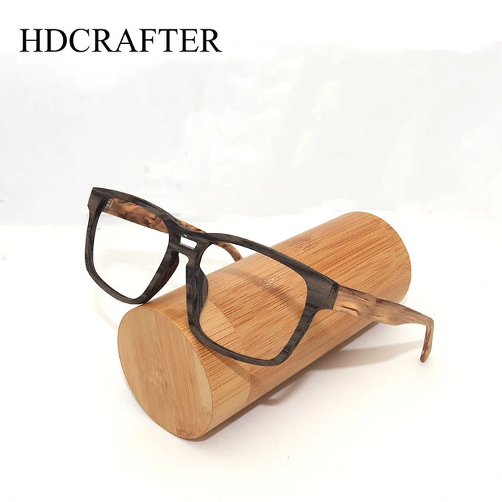 Hdcrafter Unisex Full Rim Square Wood Grain Acetate Eyeglasses 8189 Full Rim Hdcrafter Eyeglasses