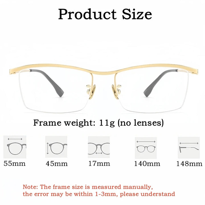 Yimaruili Men's Semi Rim Square Brow Line Titanium Eyeglasses 80161