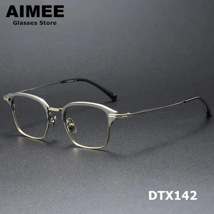 Aimee Men's Full Rim Square Titanium Acetate Eyeglasses 4142 Full Rim Aimee   