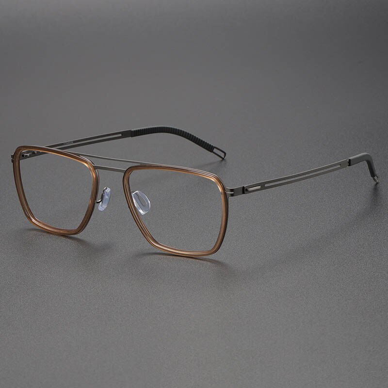 CCSpace Men's Full Rim Square Acetate Fiber Titanium Eyeglasses 56498 Full Rim CCspace C3Tea  