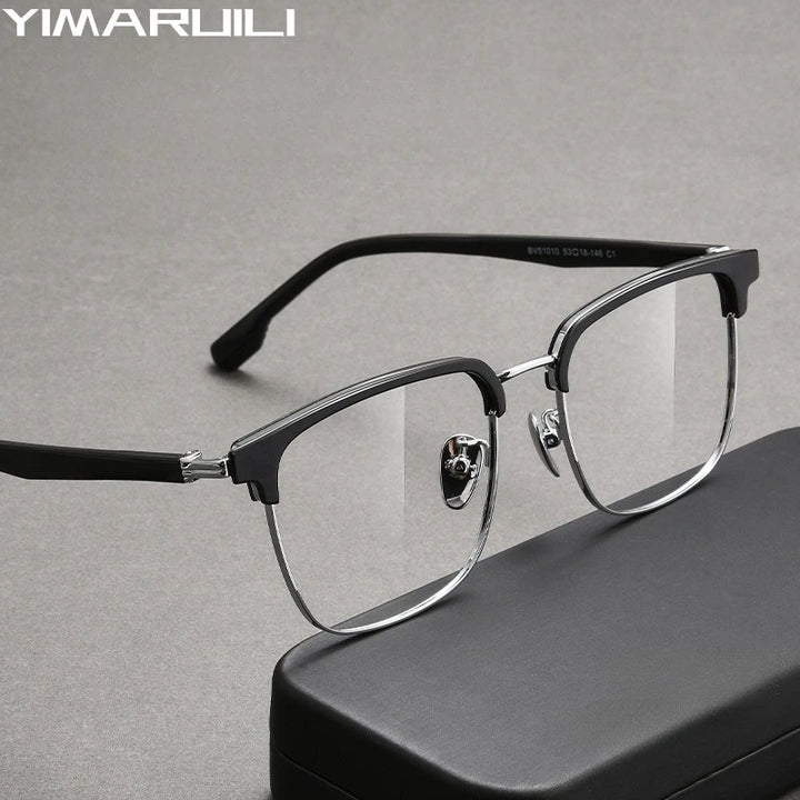 Yimaruili Men's Full Rim Square Tr 90 Alloy Eyeglasses Y51010 Full Rim Yimaruili Eyeglasses   