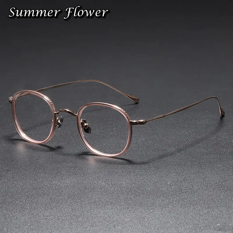 Summer Flower Women's Full Rim Square Acetate Titanium Eyeglasses 137141