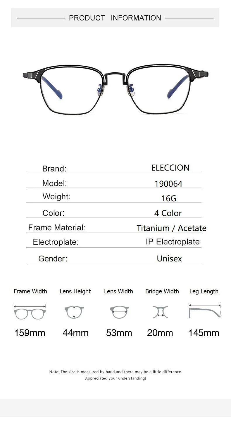 Eleccion Men's Full Rim Big Square Titanium Eyeglasses 17302 Full Rim Eleccion