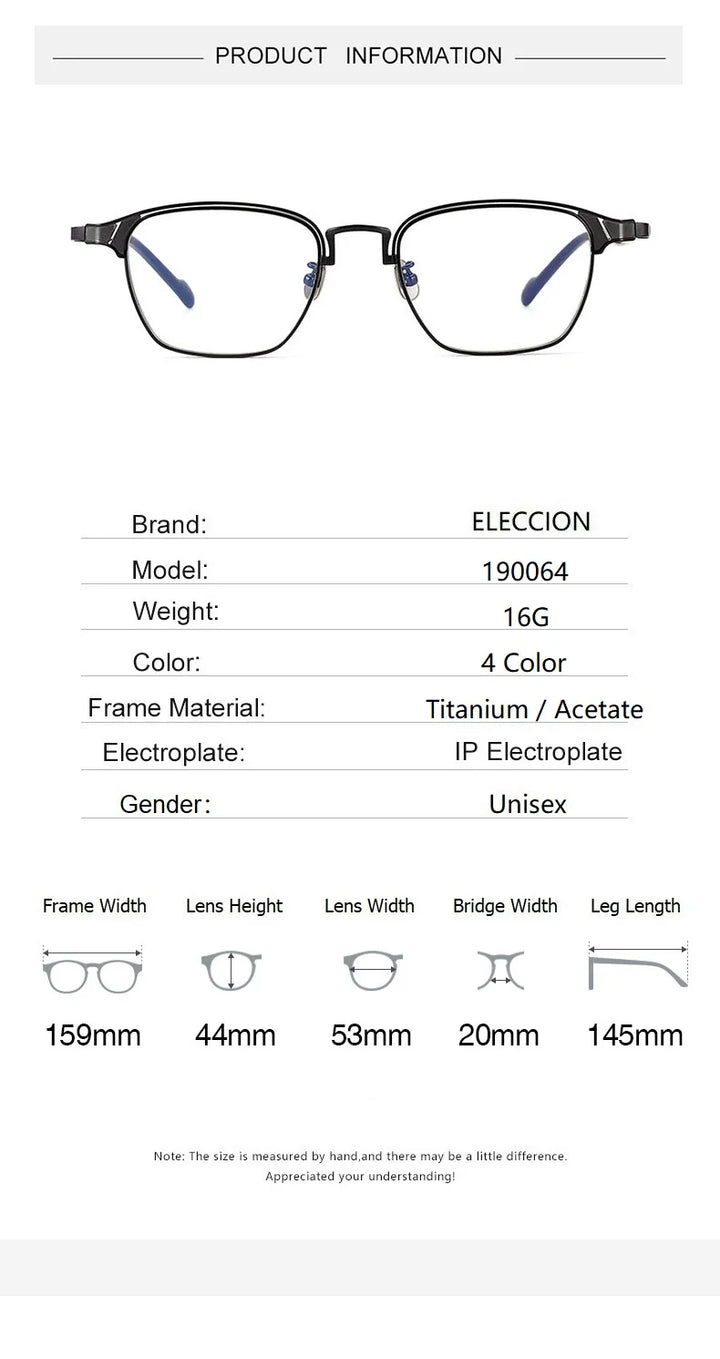 Eleccion Men's Full Rim Big Square Titanium Eyeglasses 17302 Full Rim Eleccion