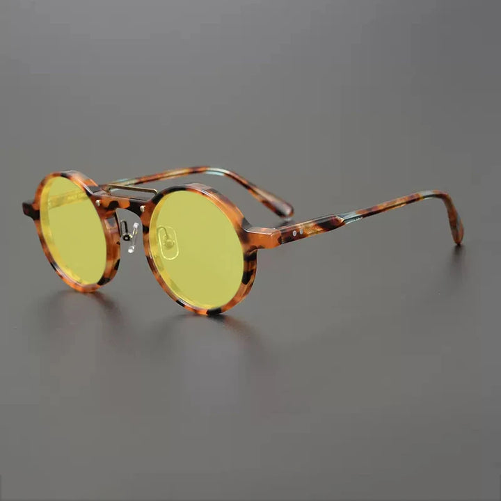 Gatenac Unisex Full Rim Round Polarized Acetate Sunglasses Mo11 Sunglasses Gatenac Tortoiseshell Yellow  