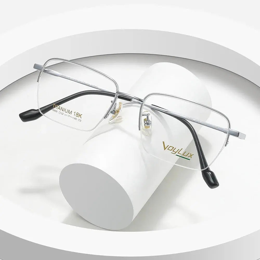 Gmei 689500 Women's Semi Rim Flat Top Polygon Square Titanium Frames FuzWeb