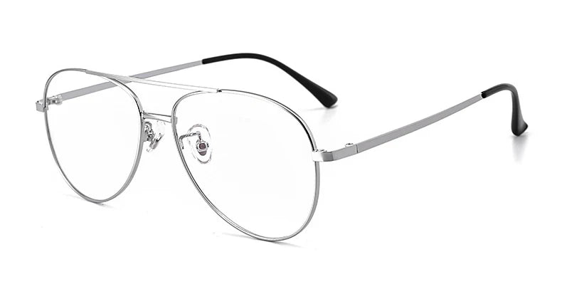 Aror Unisex Full Rim Oval Double Bridge Titanium Eyeglasses 48361 Full Rim Aror Silver