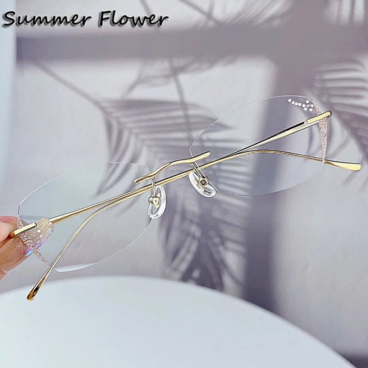 Summer Flower Women's Rimless Oval Titanium Eyeglasses 698989