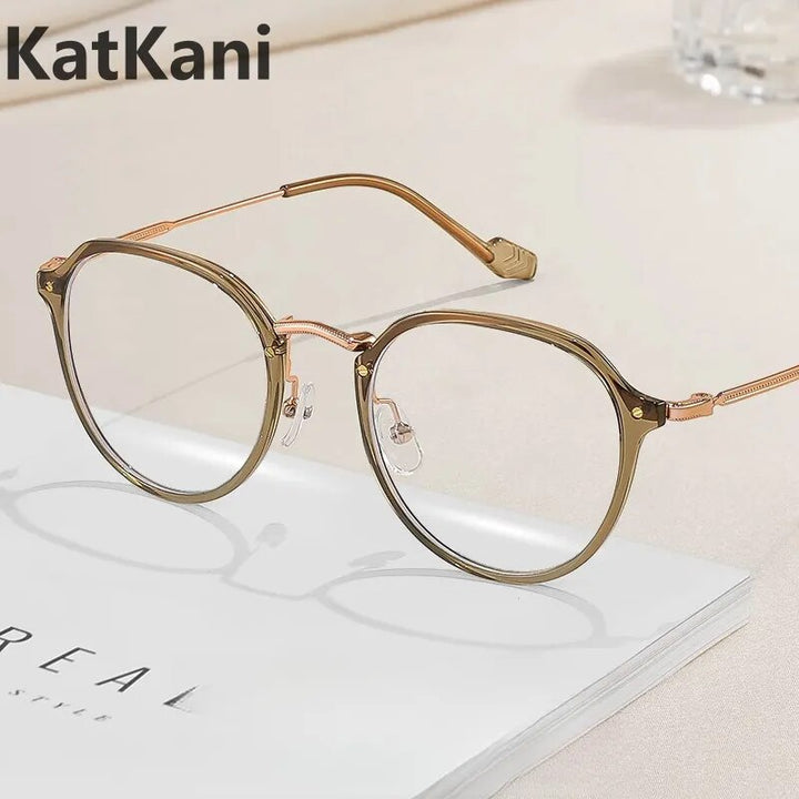 KatKani Women's Full Rim Flat Top Round Tr 90 Alloy Eyeglasses 01319 Full Rim KatKani Eyeglasses Gray  