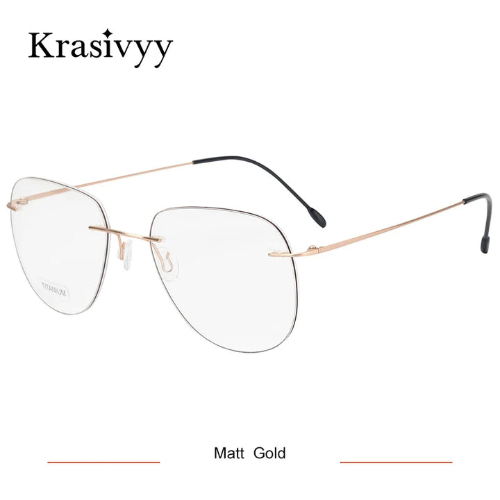 Krasivyy Unisex Rimless Oval Titanium Eyeglasses Kr05 Rimless Krasivyy Matt Gold  