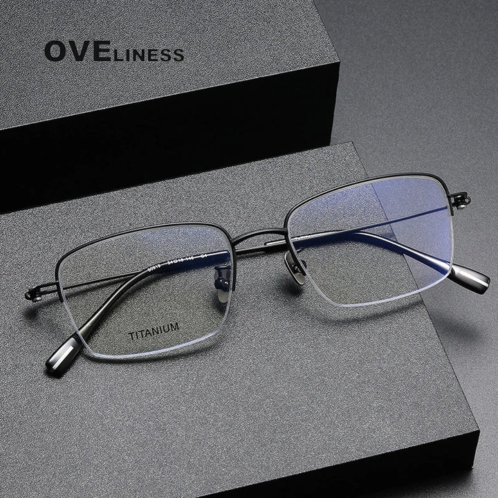 Oveliness Men's Semi Rim Square Titanium Eyeglasses 80919 Semi Rim Oveliness   