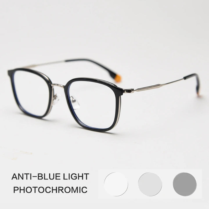 Gatenac Unisex Full Rim Square Tr 90 Titanium Photochromic Reading Glasses G00388