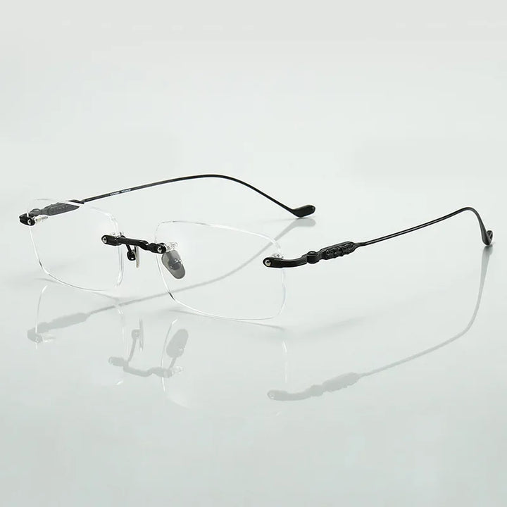 Aror Unisex Rimless Square Titanium Eyeglasses 10157 Rimless Aror black