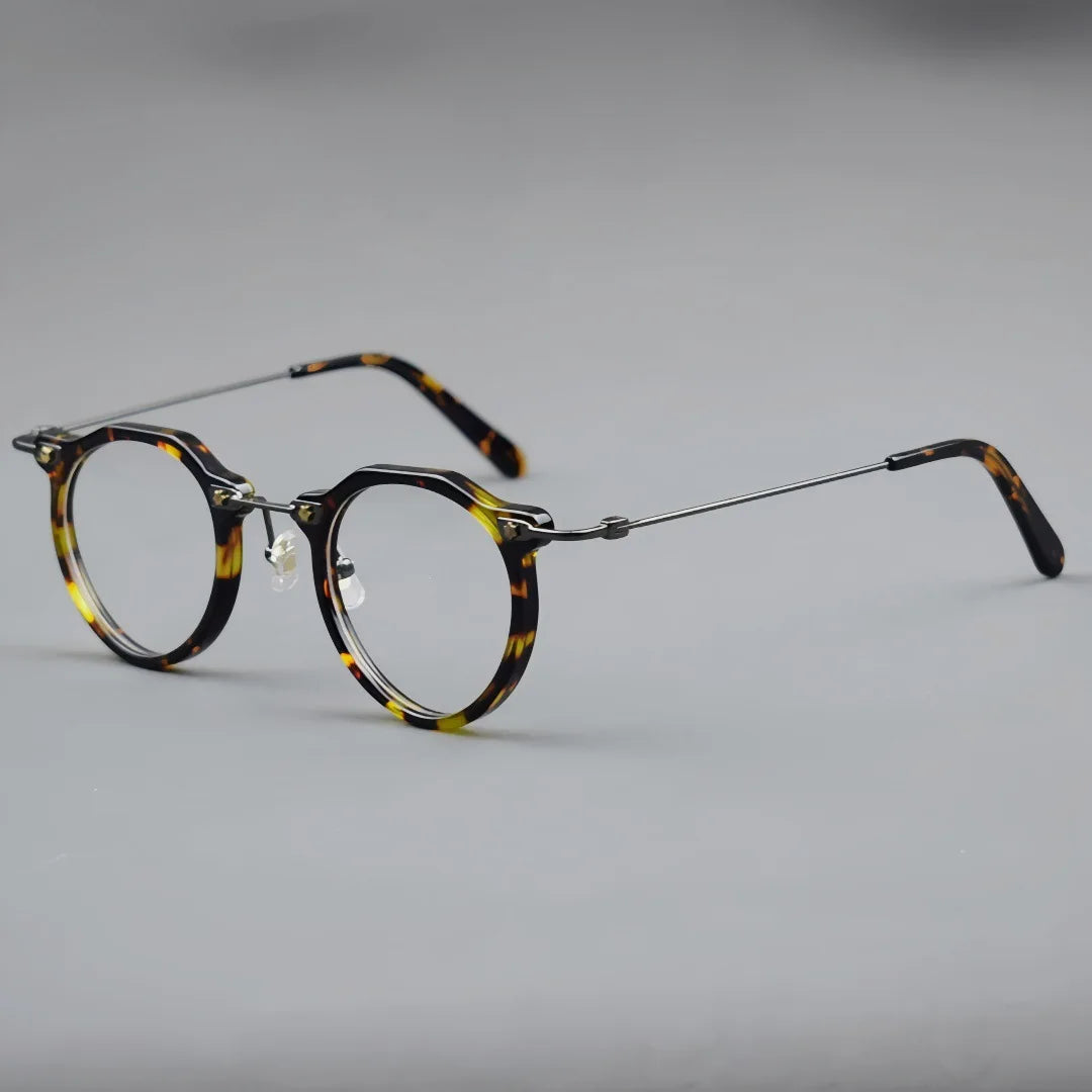 Momoja Unisex Full RIm Flat Top Round Acetate Titanium Eyeglasses 721437