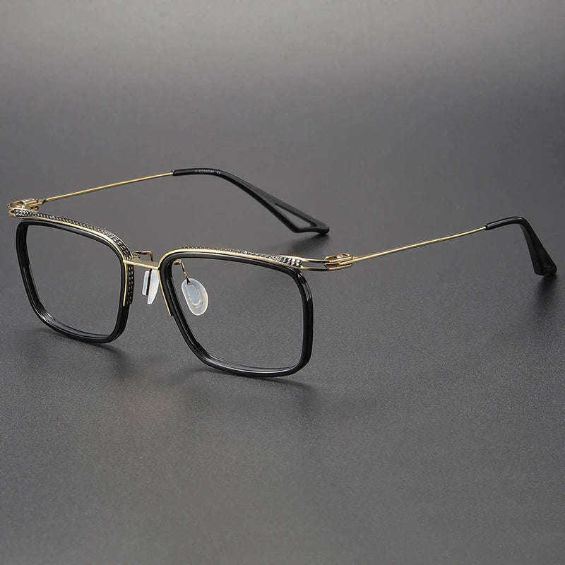 Black Mask Unisex Full Rim Square Titanium Acetate Eyeglasses H8086 Full Rim Black Mask Black-Gold  