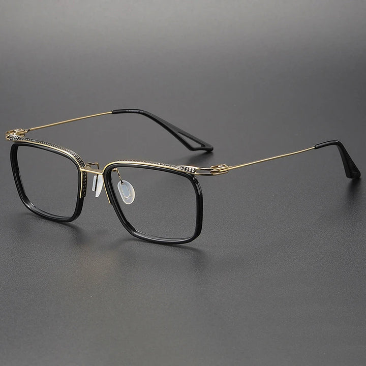 Black Mask Unisex Full Rim Square Titanium Acetate Eyeglasses H8086 Full Rim Black Mask Black-Gold  