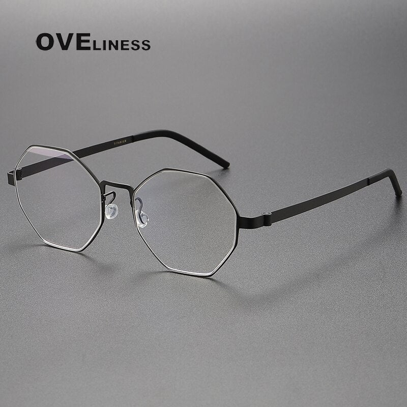 Oveliness Unisex Full Rim Polygon Titanium Eyeglasses 9609 Full Rim Oveliness black  