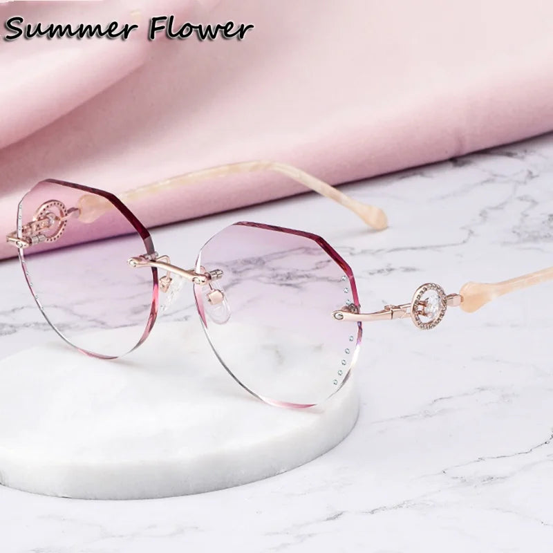 Summer Flower Women's Rimless Flat Top Oval Titanium Eyeglasses 693097
