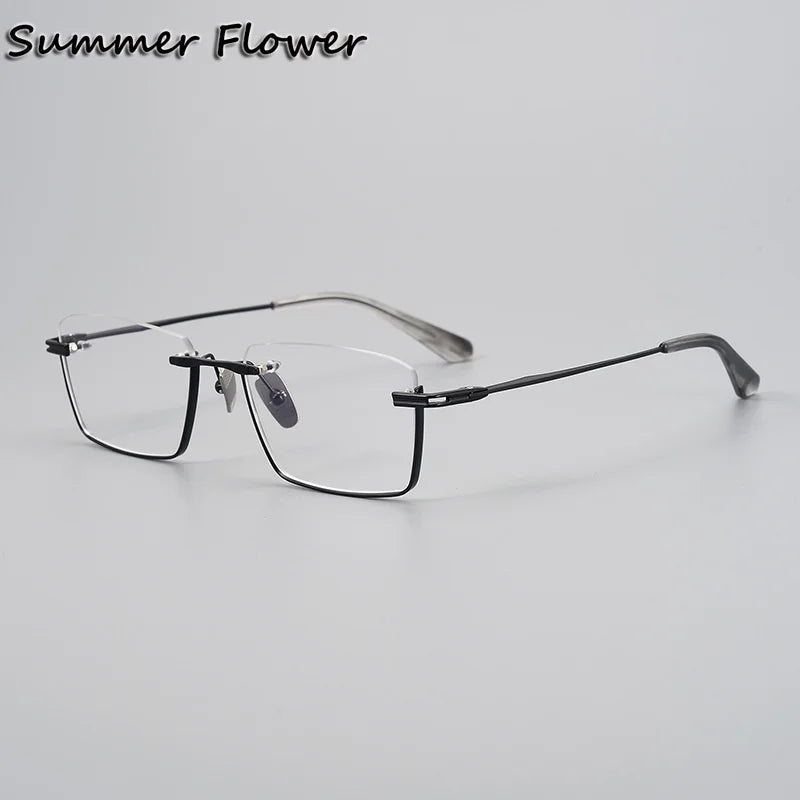 Summer Flower Unisex Semi Rim Square Titanium Eyeglasses 842416 Semi Rim Summer Flower Black