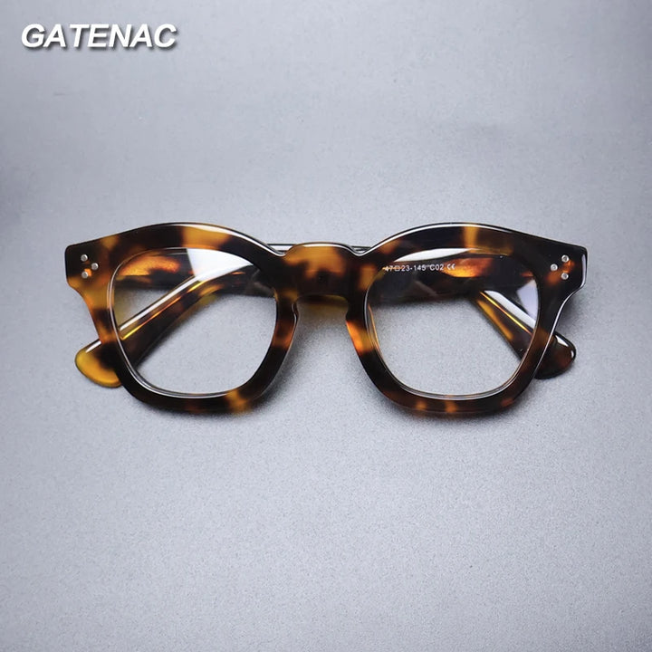 Gatenac Unisex Full Rim Square Thick Acetate Eyeglasses Gxyj1480 Full Rim Gatenac   