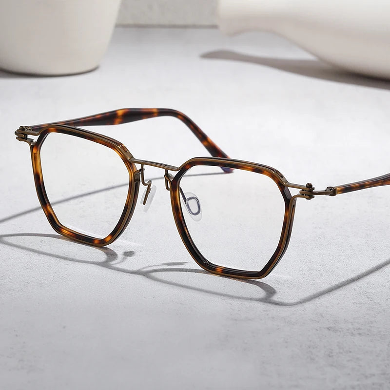 Black Mask Unisex Full Rim Big Polygon Acetate Titanium Eyeglasses 95867 Full Rim Black Mask