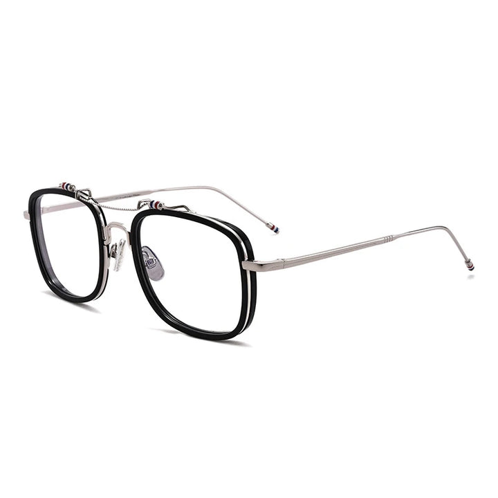 Black Mask Unisex Full Rim Square Double Bridge Alloy Acetate Eyeglasses Tbs816 Full Rim Black Mask Black-Silver  