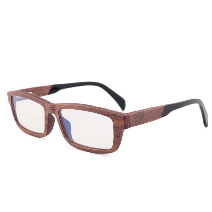 Hdcrafter Men's Full Rim Square Wood Eyeglasses 56028 Full Rim Hdcrafter Eyeglasses Walnut Wood  