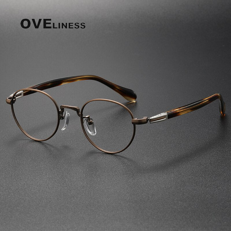 Oveliness Unisex Full Rim Oval Acetate Titanium Eyeglasses Ks96 Full Rim Oveliness bronze  