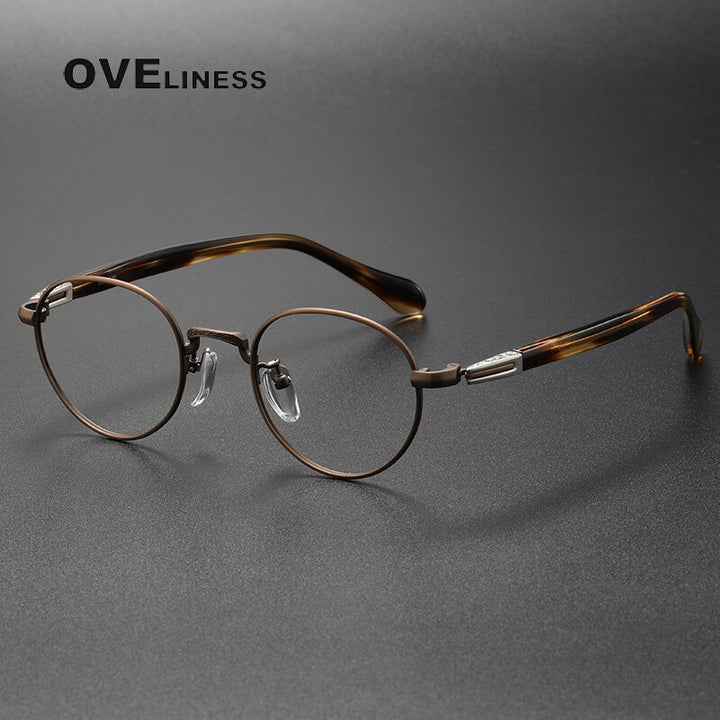 Oveliness Unisex Full Rim Oval Acetate Titanium Eyeglasses Ks96 Full Rim Oveliness bronze  