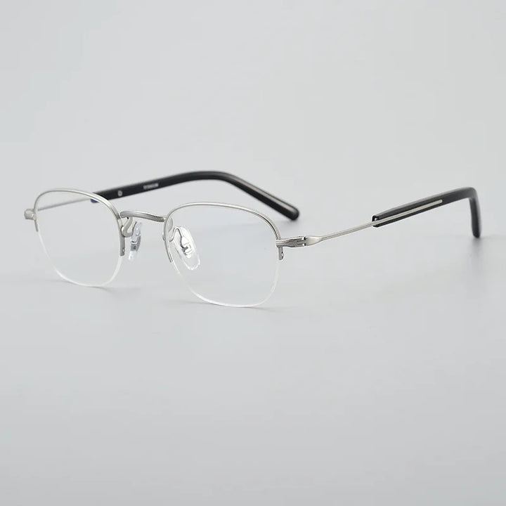 Black Mask Unisex Semi Rim Square Titanium Eyeglasses 112gms Semi Rim Black Mask Silver-Black  