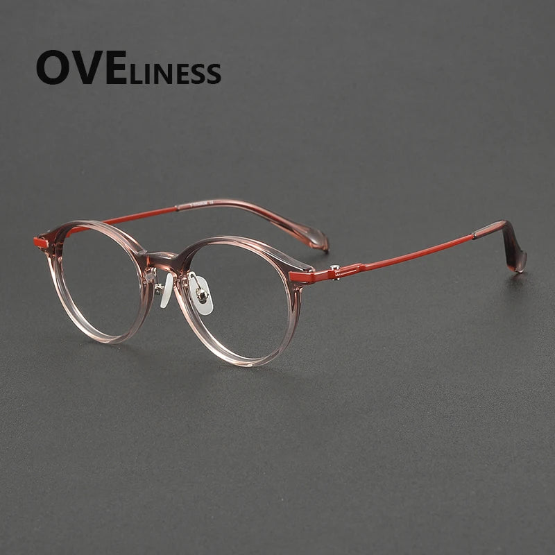 Oveliness Unisex Full Rim Round Oval Acetate Titanium Eyeglasses 90010