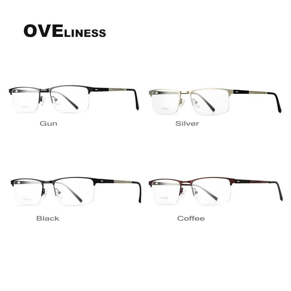 Oveliness Men's Semi Rim Square Titanium Alloy Eyeglasses 49860 Semi Rim Oveliness   